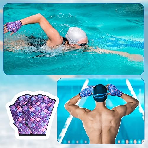 Miniatura 3 de Jenaai 4 Pairs Swim Gloves Webbed Aquatic Gloves Fingerless Water Gloves Water Resistance Swimming Training Equipment for Aerobics Fitness Women Men