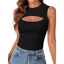 Vrtige Womens Cut Out Front Ribbed Crew Neck Sleeveless Sexy Shirt Tank Top