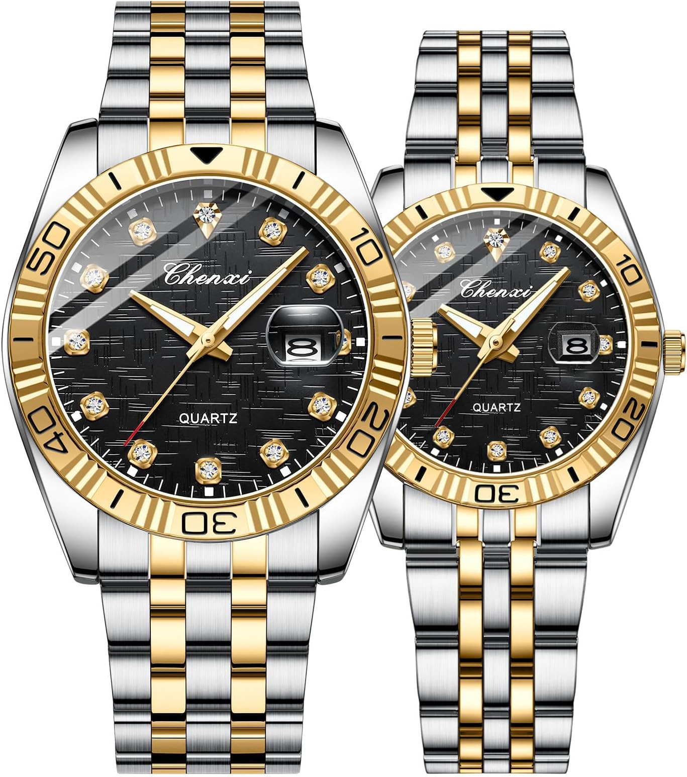 Swiss Brand Two Tone Watch Men Women Gold Silver Stainless Steel Waterproof Couple Watches
