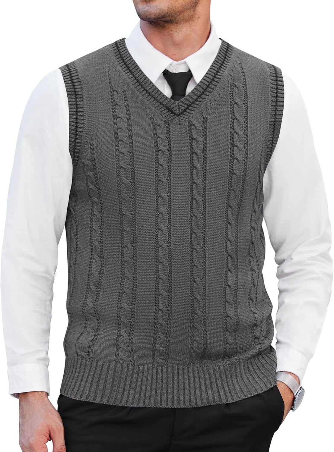 COOFANDY Men's Sweater Vest V Neck Slim Fit Casual Sleeveless Twisted Knitted Pullover Sweater