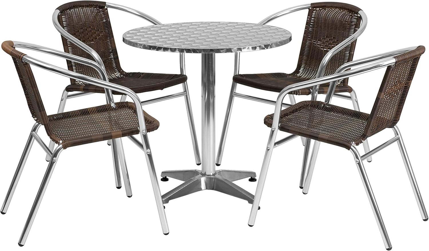 Flash Furniture 27.5'' Round Aluminum Indoor-Outdoor Table Set with 4 Black Rattan Chairs