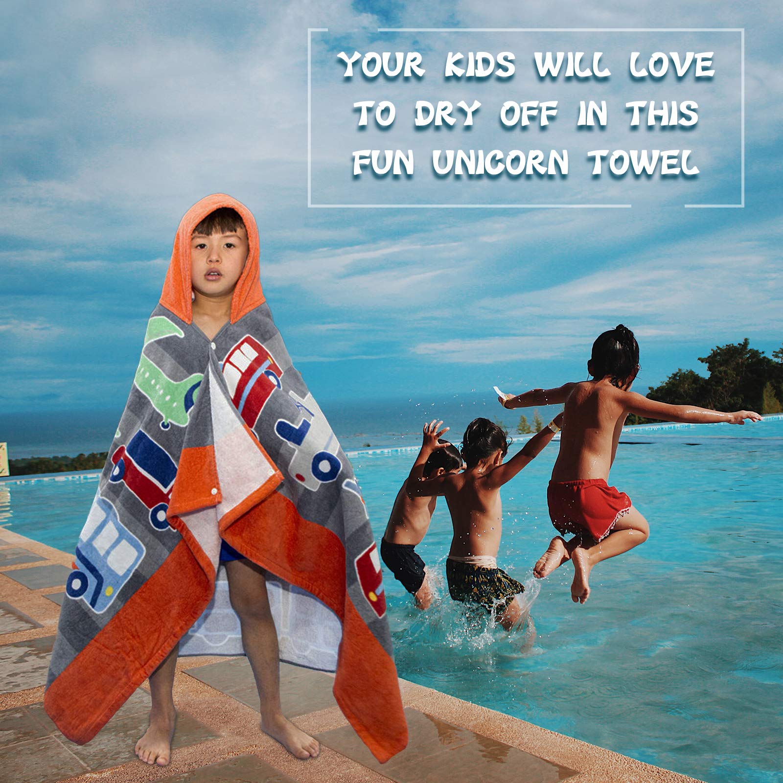 Serviette de bain à capuche pour enfants, 100 % coton, super douce et absorbante, motif dessin animé, pour la natation, le surf, le poncho de sport pour garçons et filles (avion)
