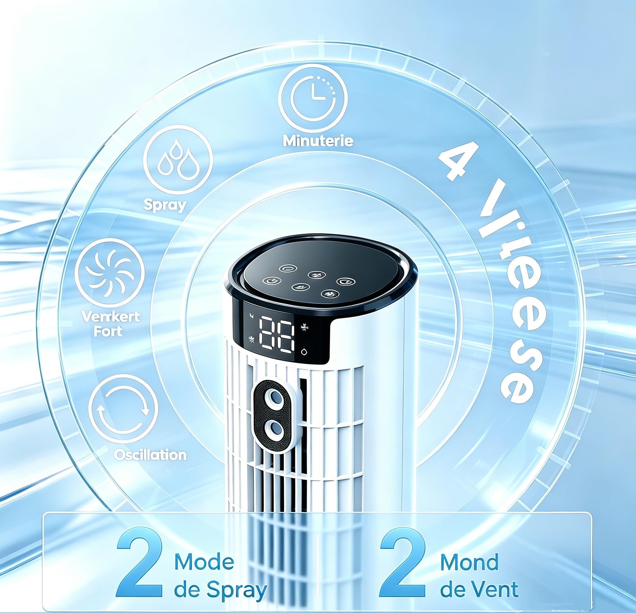 Climatiseur Mobile Refroidisseur d'Air télécommande et tactile | 6 en 1 refroidissement avec humidification | Vent fort jusqu'à 7,5 m/s | Silencieux et efficace