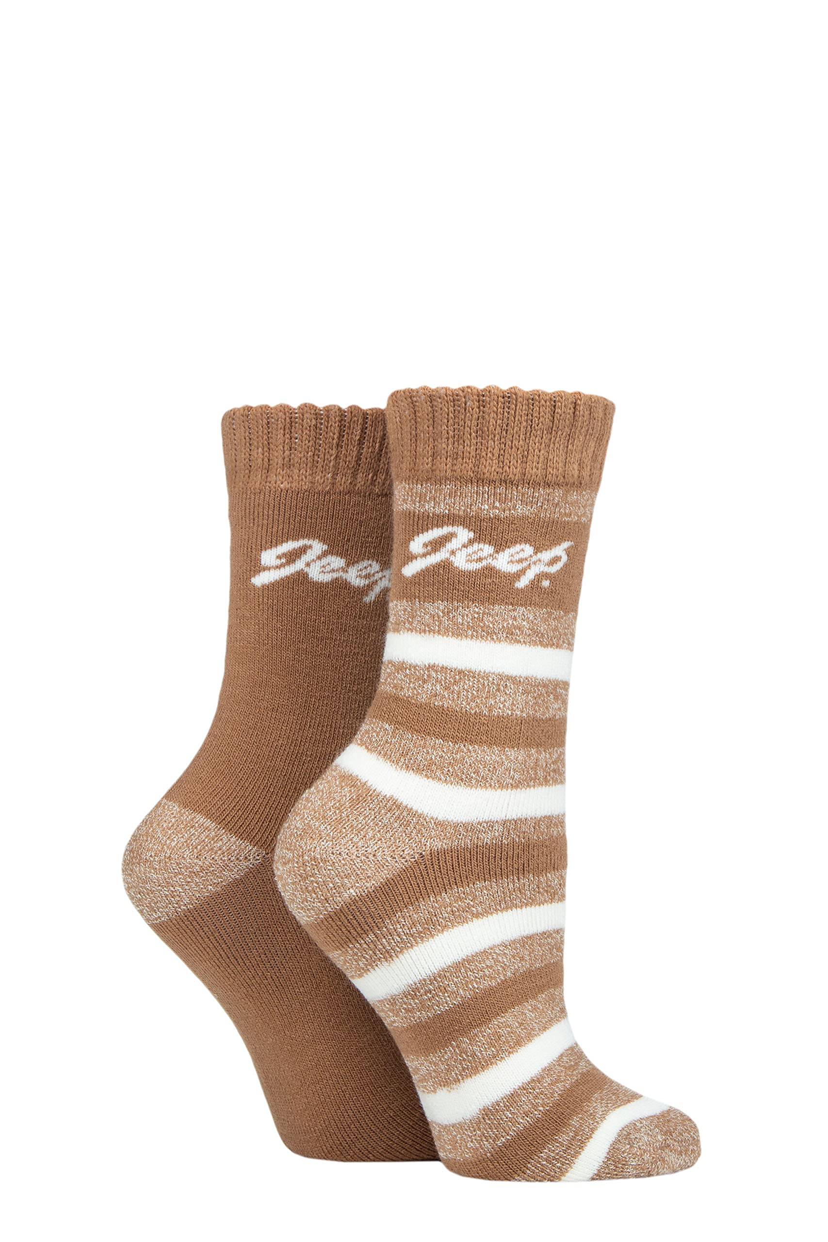 Jeep Women's Tan/Cream Cushioned Brushed Thermal Boot Socks Pack Of 2 (, 4-8)