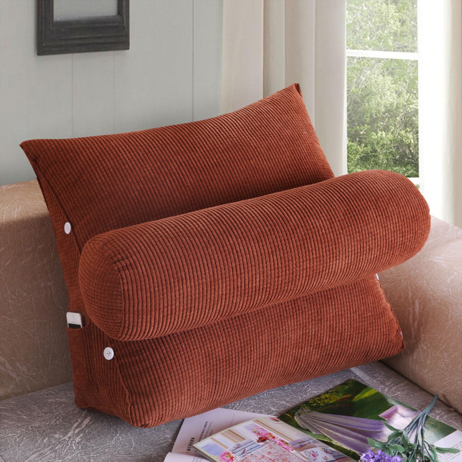 Almohada de lectura triangular para sofá de 45 x 40 x 20 cm, para juegos y TV, respaldo de cama para T y apoyo, almohada lumbar ideal para posición lumbar