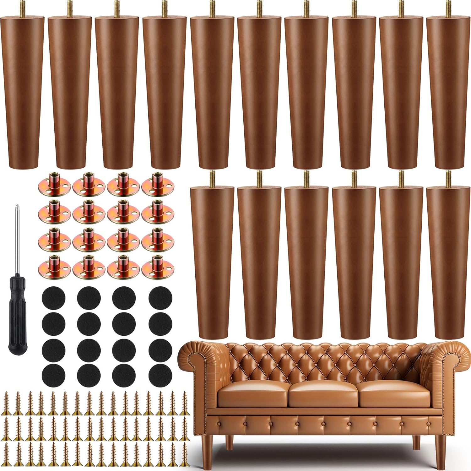 Sintuff 16 Pieces Furniture Legs Set Round Wood Sofa Legs