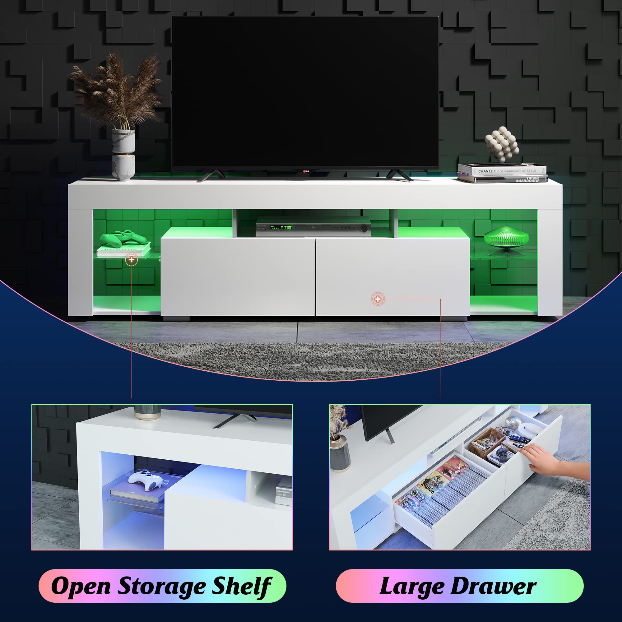 WLIVE LED TV Stand For 55/60/65/70 Inch TV, Modern