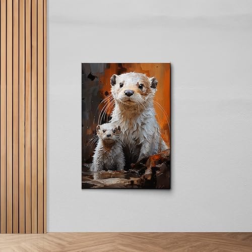 Fox Mother Cub Print, In The Style Of Stencil,Based, Ivory, Kids Wall Art, Kids Wall Art Display, Mom And Baby Animal Art Print, Wall Art, Home Decor