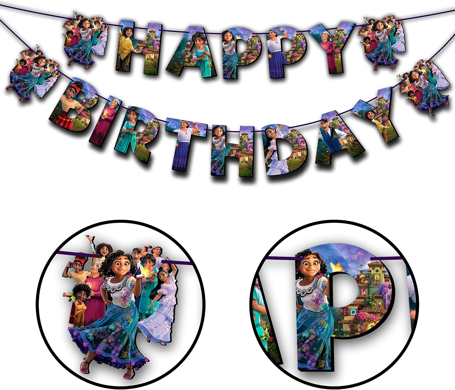 "Encato Happy Birthday Banner – Magical Family Theme Party Decorations – Colorful Hanging Birthday Banner – Cartoon Inspired Party Supplies for Dessert Table, Wall, Doorway & Photo Backdrop" image 2