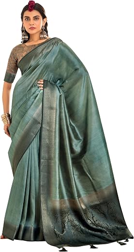 AKHILAM Women's Tussar Silk Solid Saree With Unstitched Blouse (PLLAVI3001_SS_Parent)