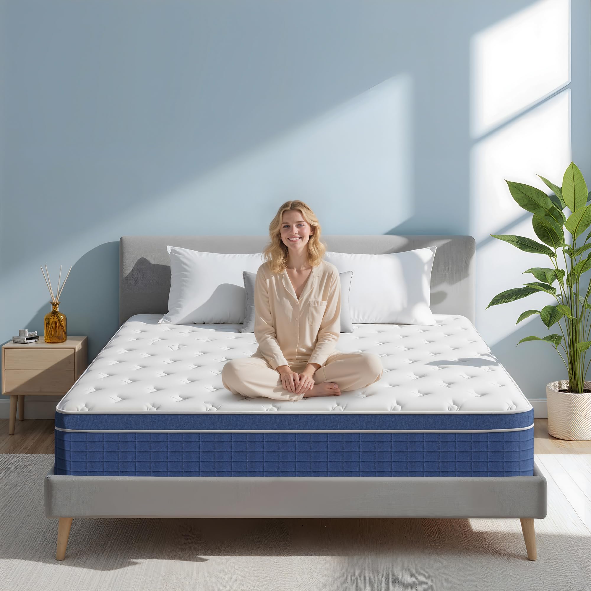 Queen Mattress,12 Inch Memory Foam Hybrid Queen Size Mattresses in a Box, Medium Firm Feel Individual Pocket Springs Matress, Breathable Fabric,