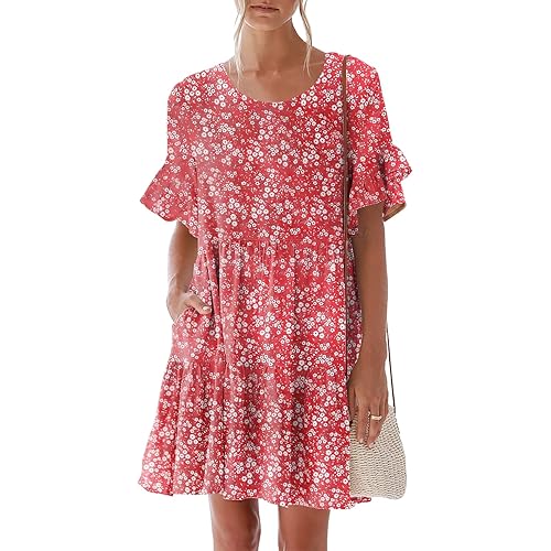 nclook Womens 2025 Summer Casual Dress Sweet Cute Crewneck Short Sleeve Mini Dress with Pockets