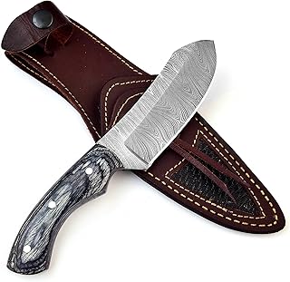 Damascus Nessmuk knife - Fixed Blade Bushcraft knife - Damascus Hunting Knife with Sheath – 8.75 Inches EDC Survival Skinning knife, Camping knife for Men - BNAZIND