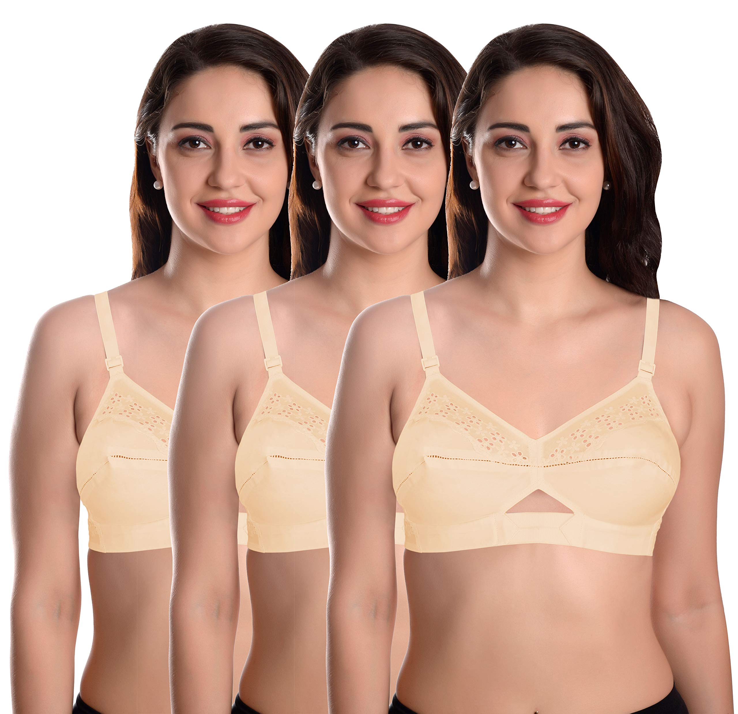 featherline Pure Cotton Embroidered Non Padded Non Wired Women's Everyday Bras (Cotton Straps)-picture-22