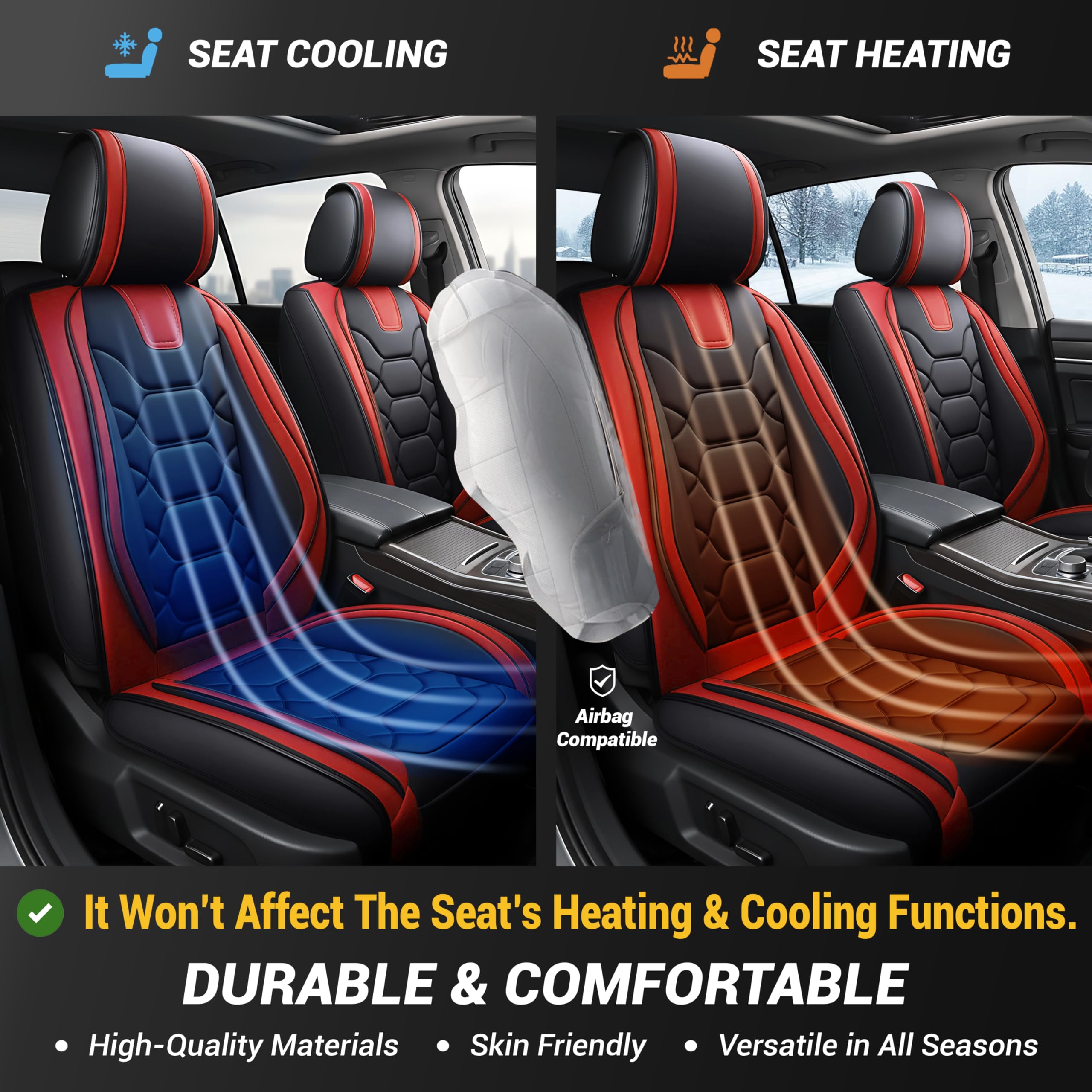 OASIS AUTO Car Seat Covers Full Set, Waterproof Faux Leather Seat Covers for Cars Universal Fit for SUV, Truck, Sedan, Black Premium Car Seat Protector with Front & Back Cushions — Amazon image 8