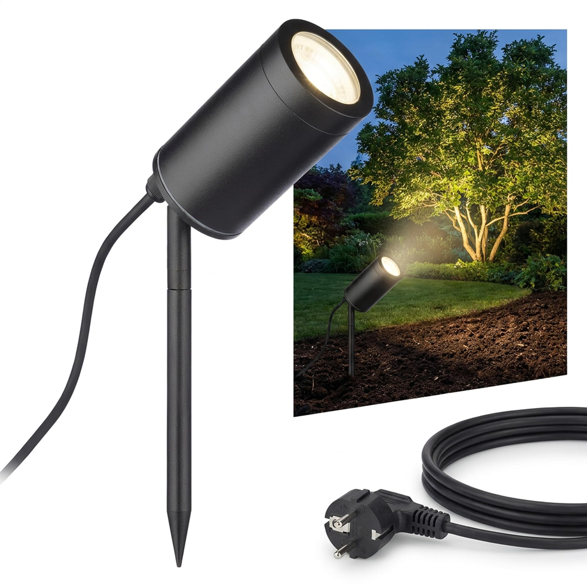 Lambado Premium LED Gartenstrahler mit Erdspieß 5W GU10 warmweiss schwarz wasserfest IP67 schwenkbar 1,5m Kabel