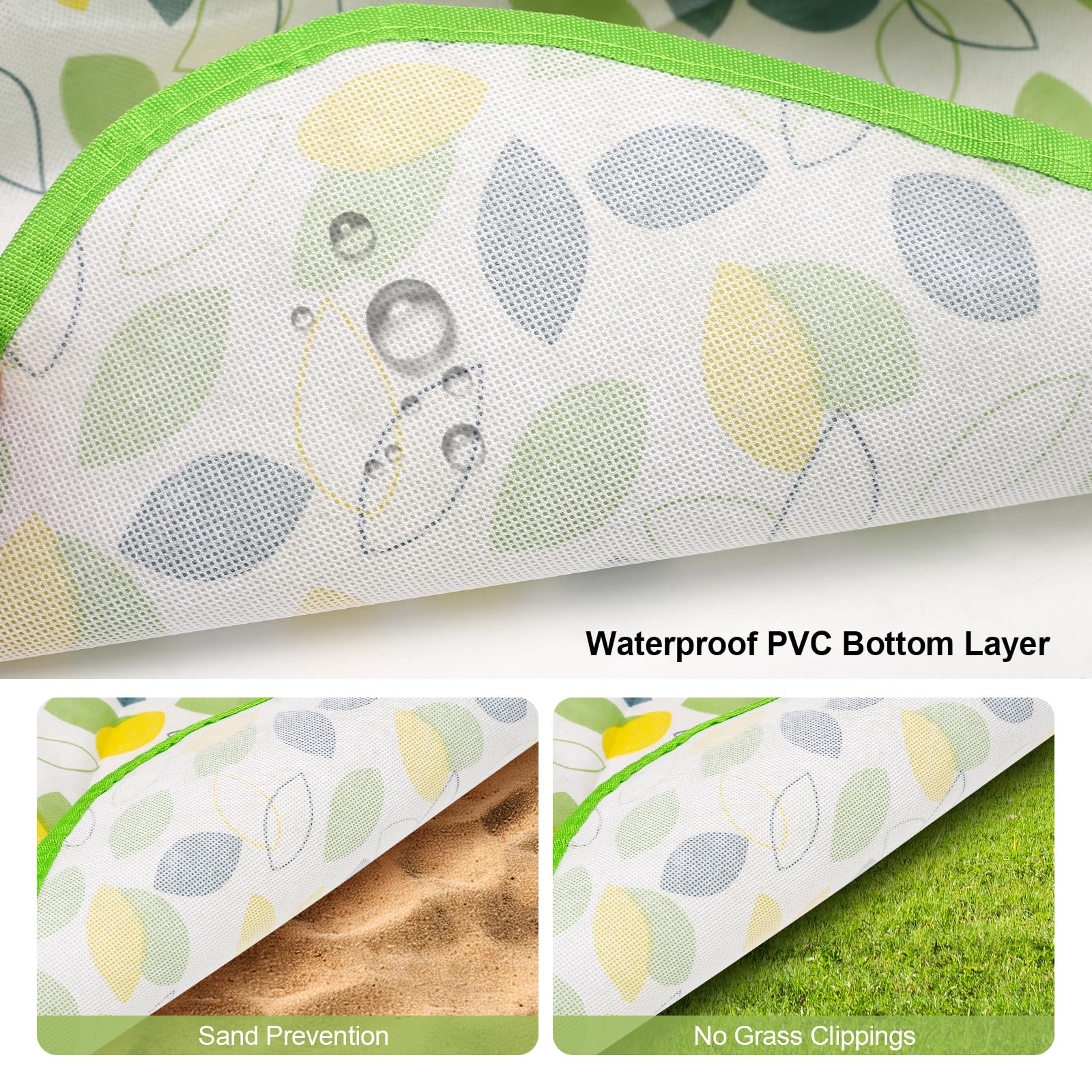 PERLETTI Coperta Pic Nic Impermeabile Adulto 200x200 cm - Telo Picnic Grande per Famiglia Spiaggia Montagna Parco Giardino - Tappeto da Campeggio per Esterno Portatile Pieghevole (Foglie, 200x200