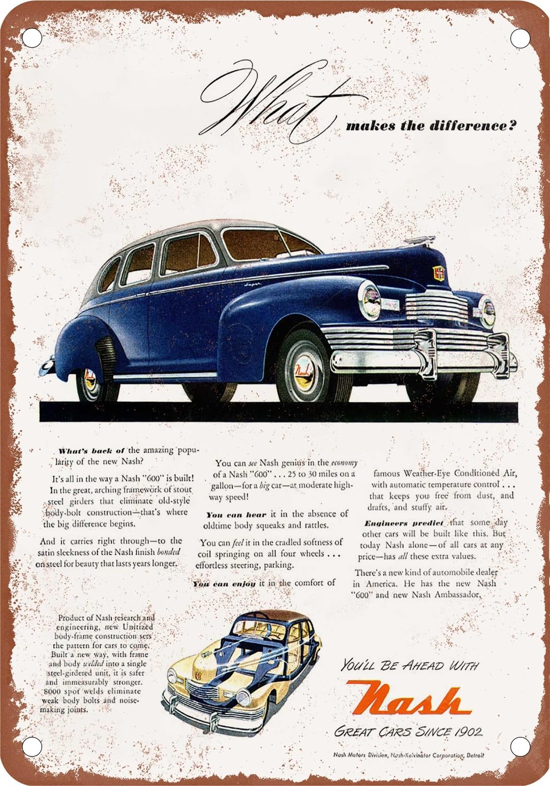 Miaomansenstore Metal Sign - 1947 Nash Vintage Ad 02 - Old Retro Rusty Look Home Decor