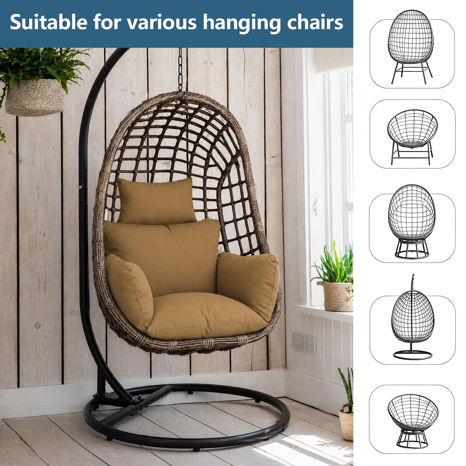 Fundas de Cojín para Silla Colgante, Cojines y Almohadones para Columpio Colgante de Polirratán/Ratán, Cesto, Columpio de Cesta, Disponible (marrón)