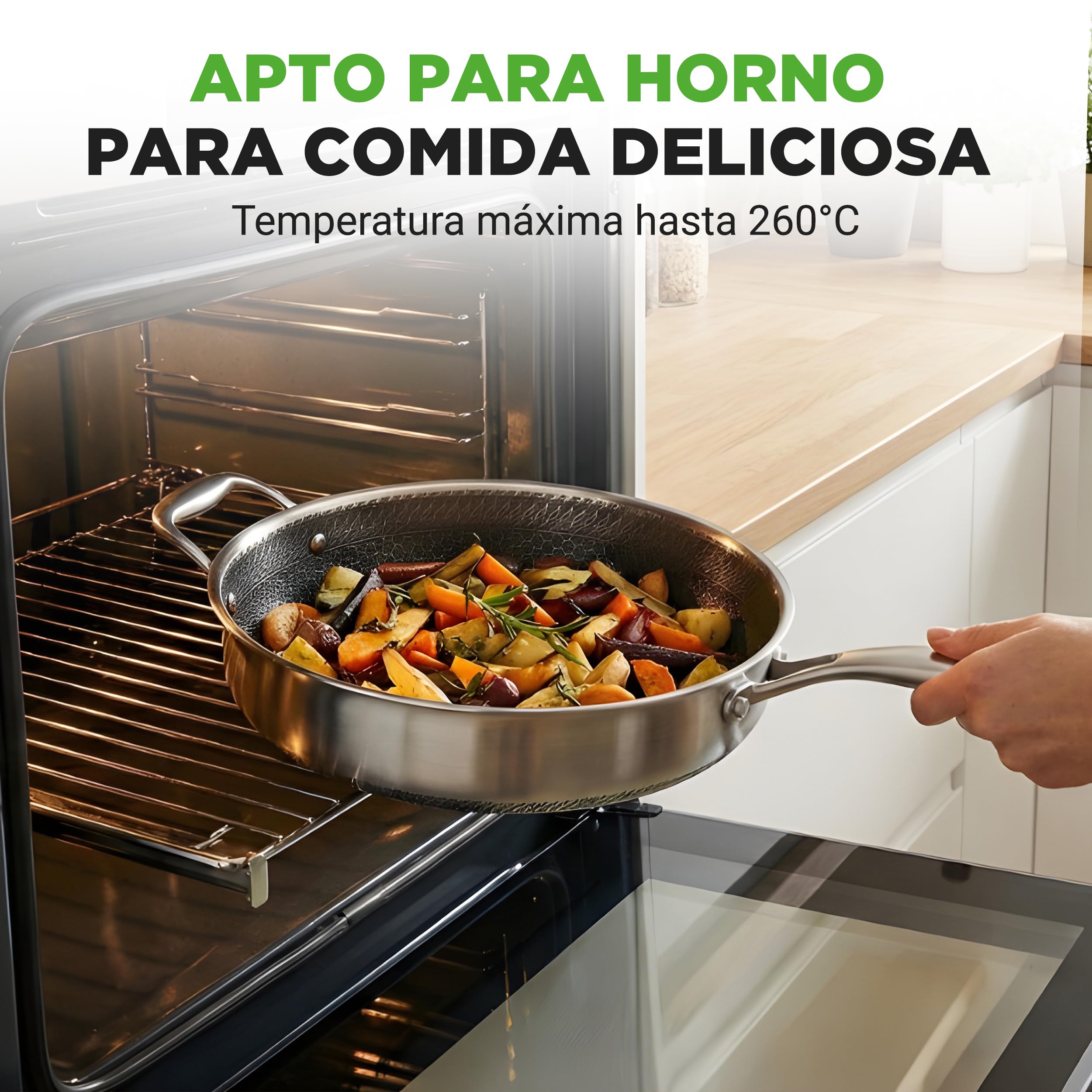 Nutrichef cazuela profunda de 3.2L, Con tapa, Acero inoxidable, Para saltear, Textura tipo panal resistente a rayones, Apta para horno e induccion, Antiadherente