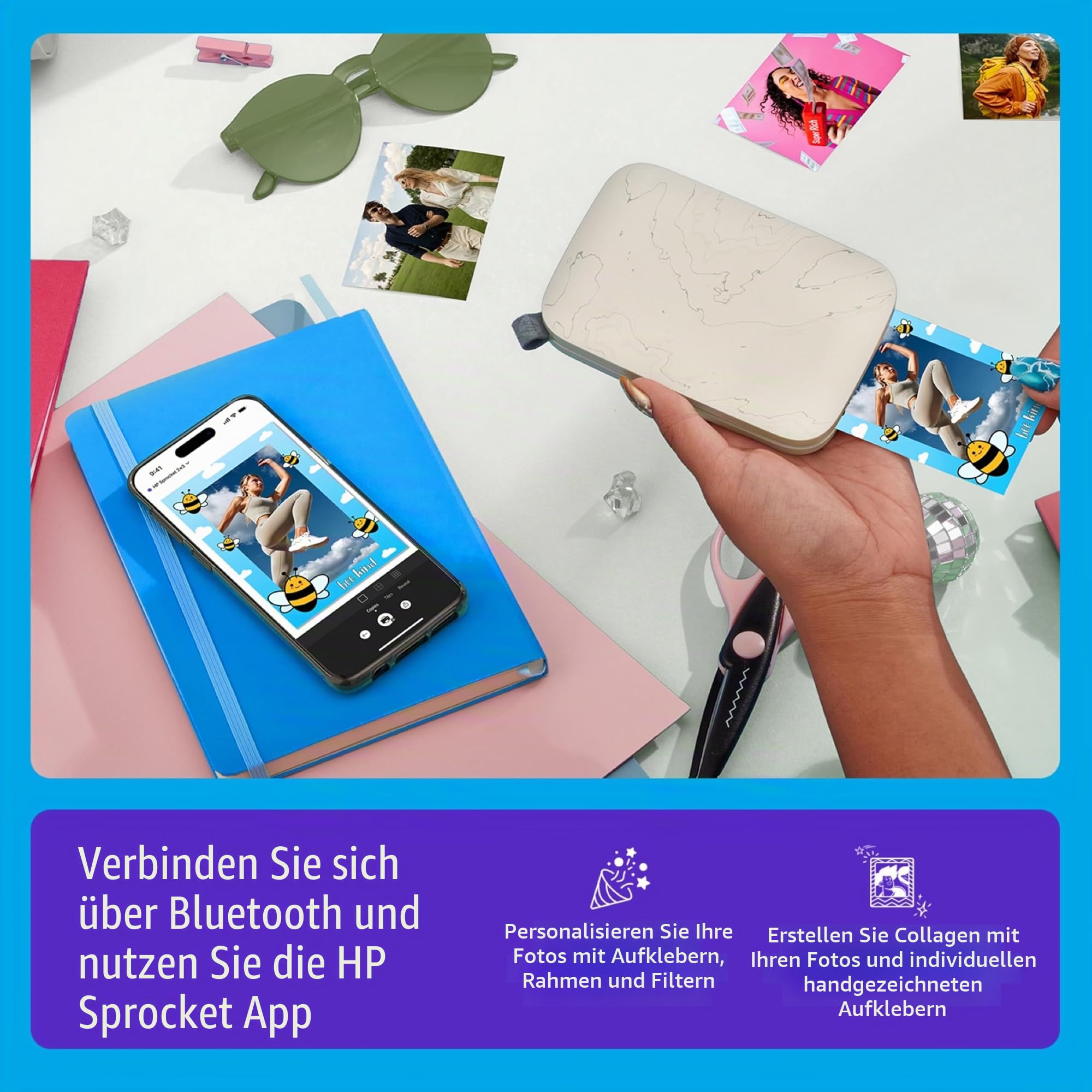 HP Sprocket Select Tragbarer Sofortbilddrucker mit 2,3 x 3,4 Zoll (Weiß) Zink-Papierbündel