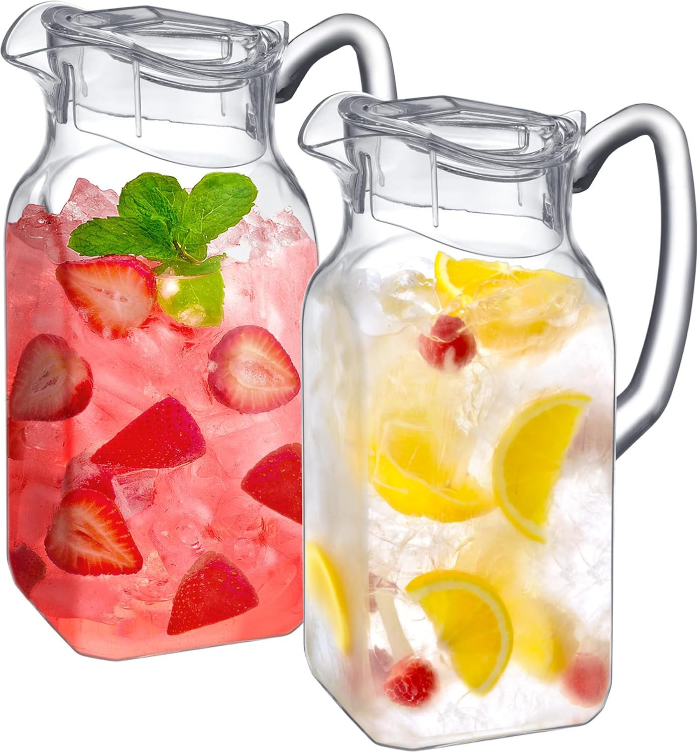Amazing Abby - Quadly - 2-Pack Acrylic Pitcher (64 oz), Clear Plastic Water Pitcher with Lid, Fridge Jug, BPA-Free, Shatter-Proof, Great for Iced Tea, Sangria, Lemonade, Juice, Milk, and More