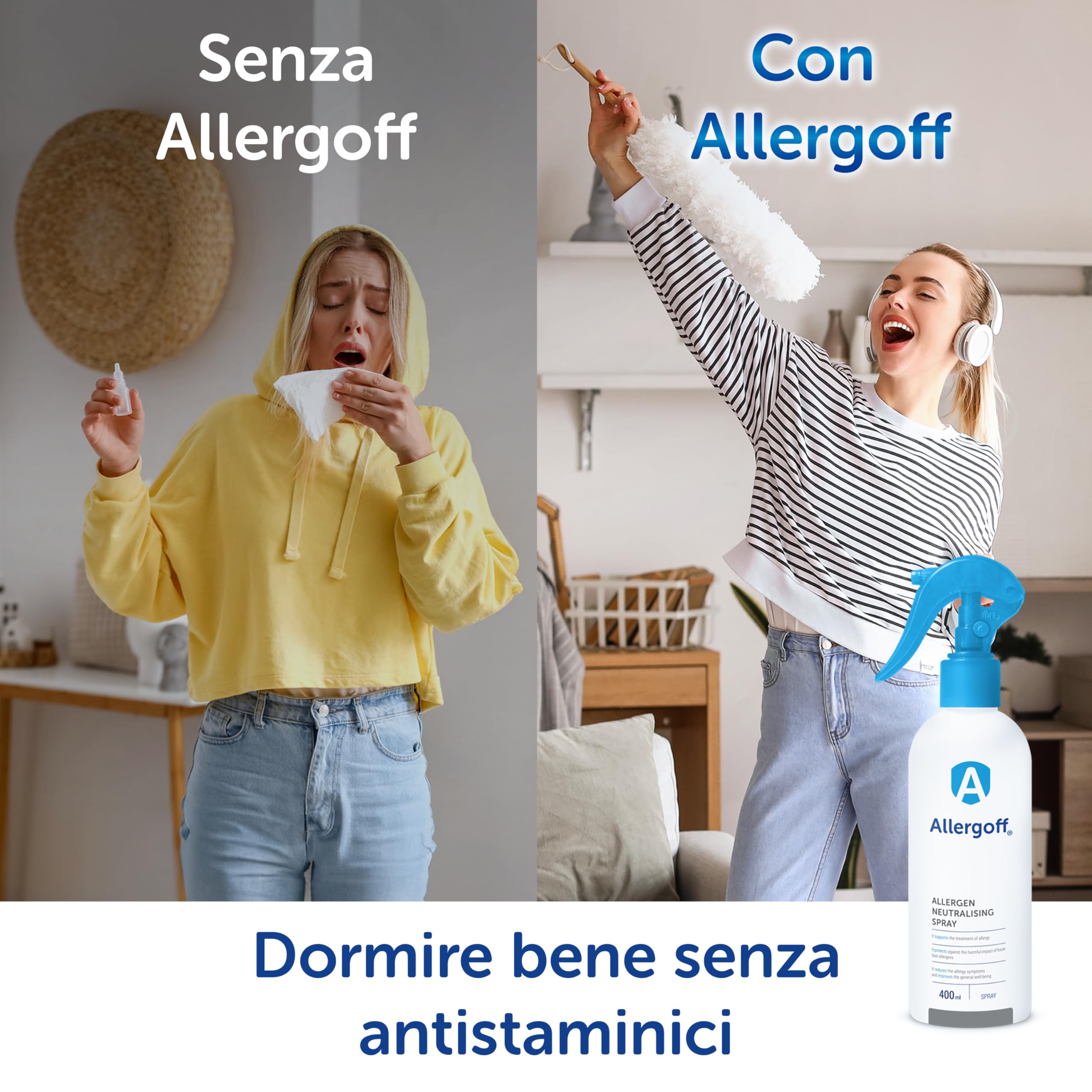 Allergoff Spray Antiacaro 400ml Atossico per Materassi e Cuscini Controllo Acari