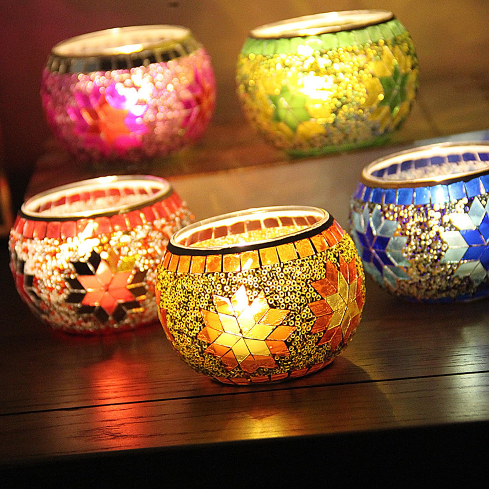 6 portavelas de cristal hechos a mano para centros de mesa de Navidad, interiores y exteriores, decoración navideña