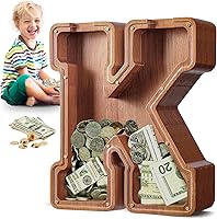 Vista 109 de SummiDate Alcancía de madera de letra para niños y niñas, Alfabeto, regalo de cumpleaños para niños (W)