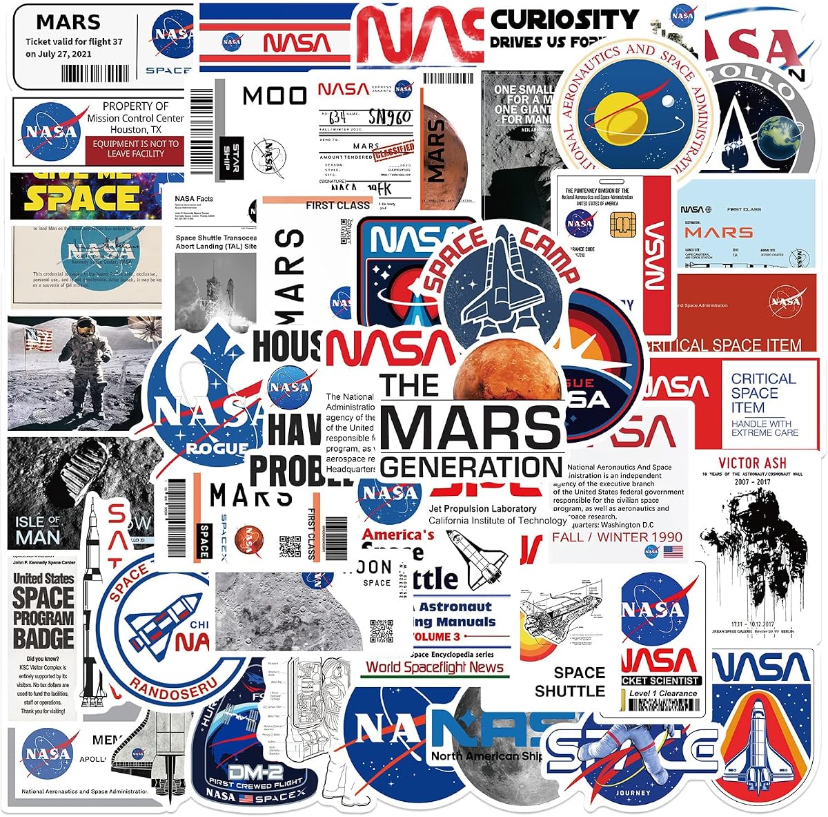 50 Pieces NASA Space Stickers for Kids, Cool Astronaut Waterproof Vinyl Decal for Kids Teens Boy Adult Laptop Skateboard Water Bottle Phone Case