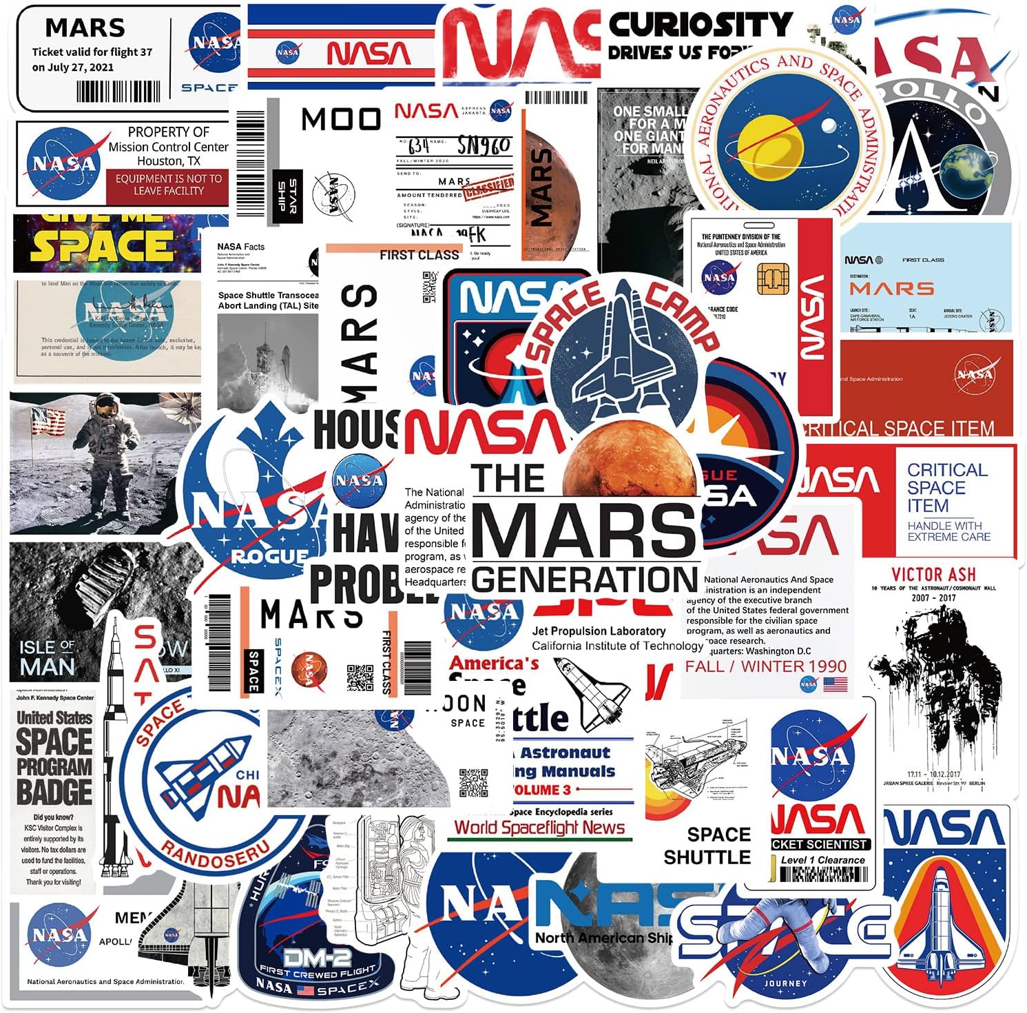 50 Pieces NASA Space Stickers for Kids, Cool Astronaut Waterproof Vinyl Decal for Kids Teens Boy Adult Laptop Skateboard Water Bottle Phone Case
