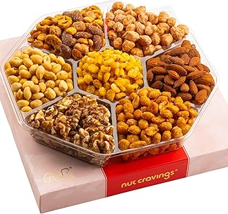 NUT CRAVINGS - Valentines Day Mixed Nuts Gift Basket in Red Gold Classic Box (7 Assortments, 1 LB) Treats for Adults, Food Arrangement, Healthy Snack Care Package, Kosher