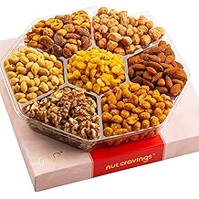 NUT CRAVINGS - Holiday Christmas Mixed Nuts Gift Basket in Red Gold Classic Box (7 Assortments, 1 LB) Xmas Treats for Adults, Food Arrangement, Healthy Snack Care Package, Kosher