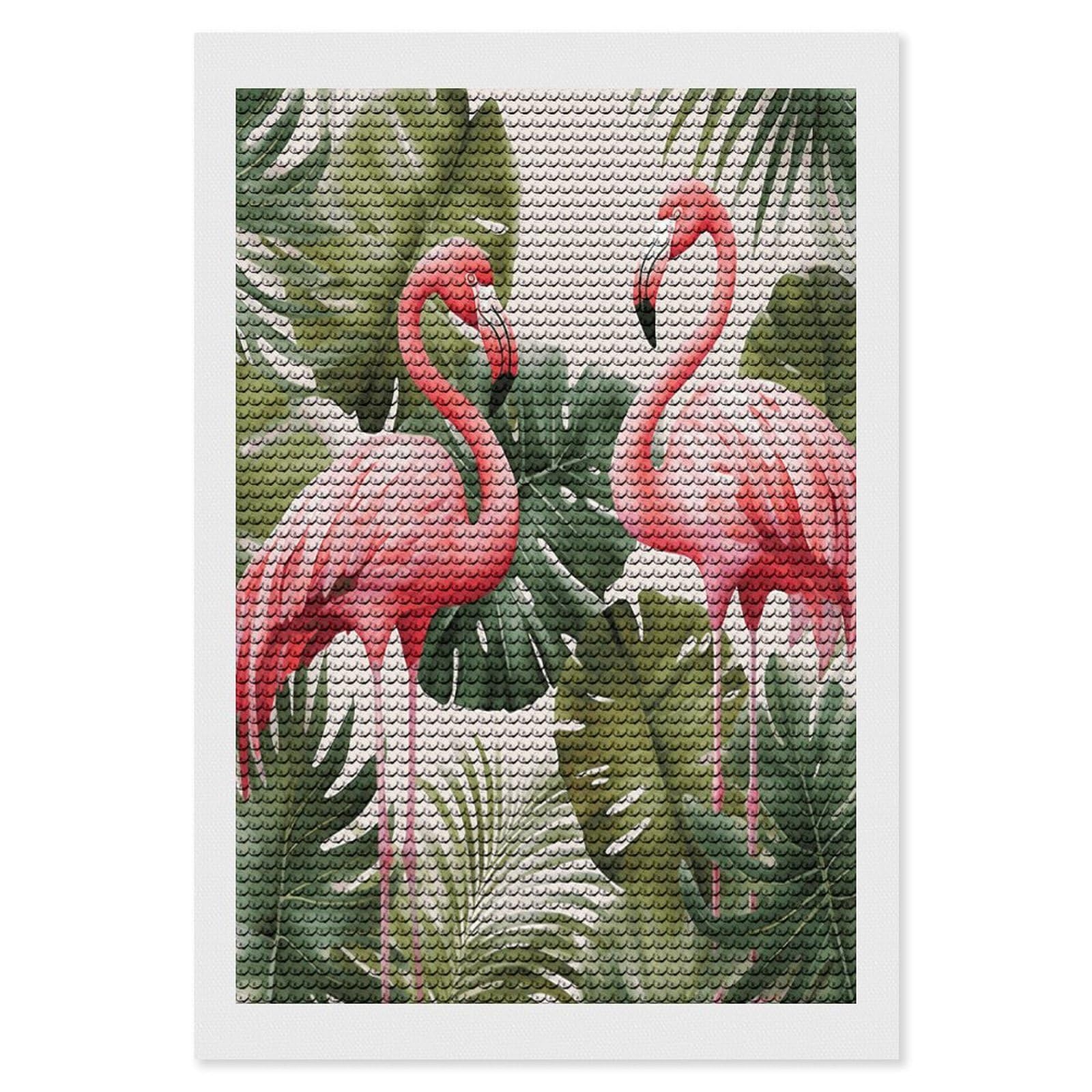 JTREHY Flamingo Palm Trees Leaf Diamond Art Kits Personalized DIY Round Diamond Painting Kits for Beginner Full Drill Diamonds Dots Paintings for Adults Gem Art Crafts Home Decor