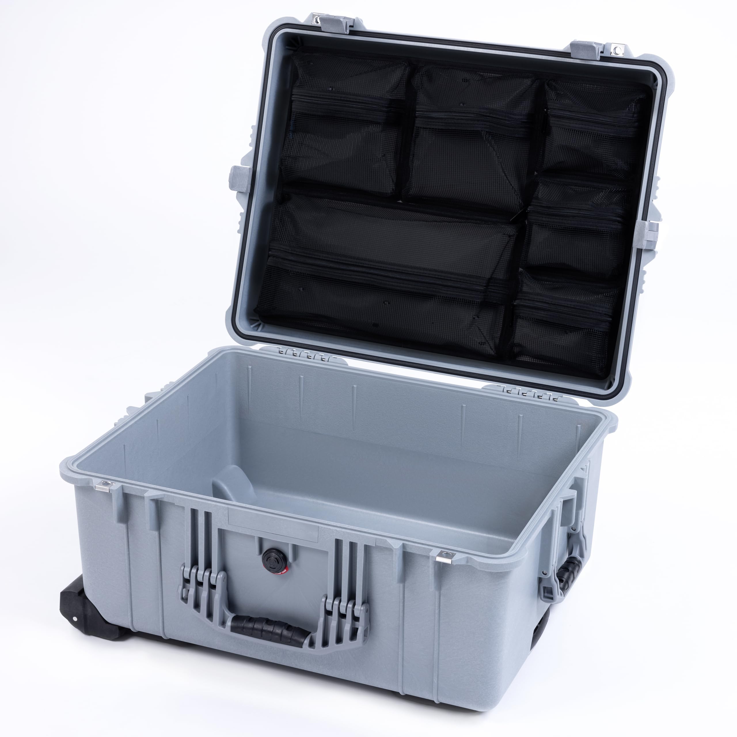 Pelican 1610 Case by ColorCase - Silver - Large Sized Waterproof Case Mesh Lid Organizer - Silver Handles & Latches