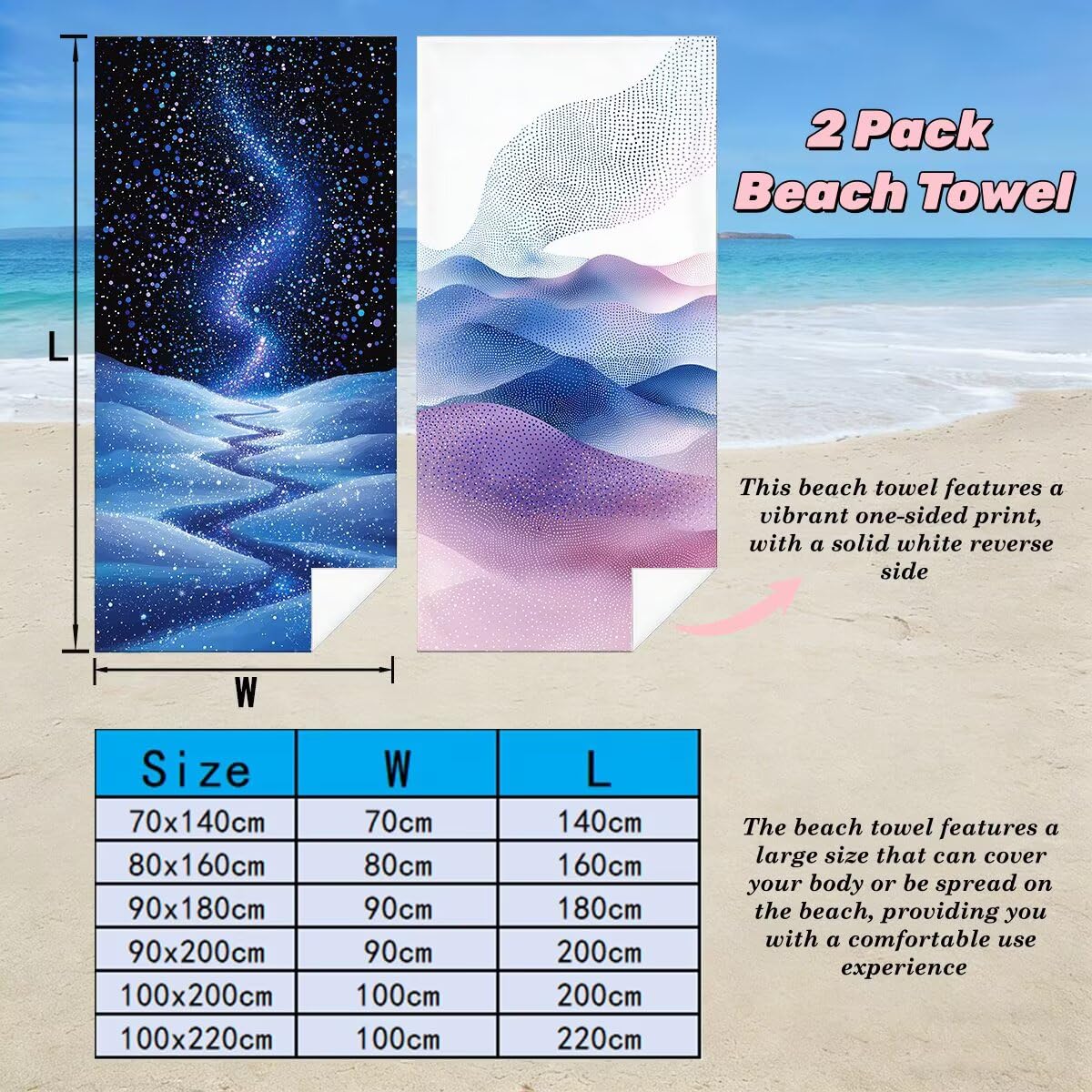 Toalla Playa 100x200 cm, Toalla Gimnasio Microfibra Secado Rapido, Juego de 2 Antiarena Toallas de Playa, Ligera Compacta Toallas Microfibra Grande para Viaje, Regalo Hombre Mujer (Moderno) -4951