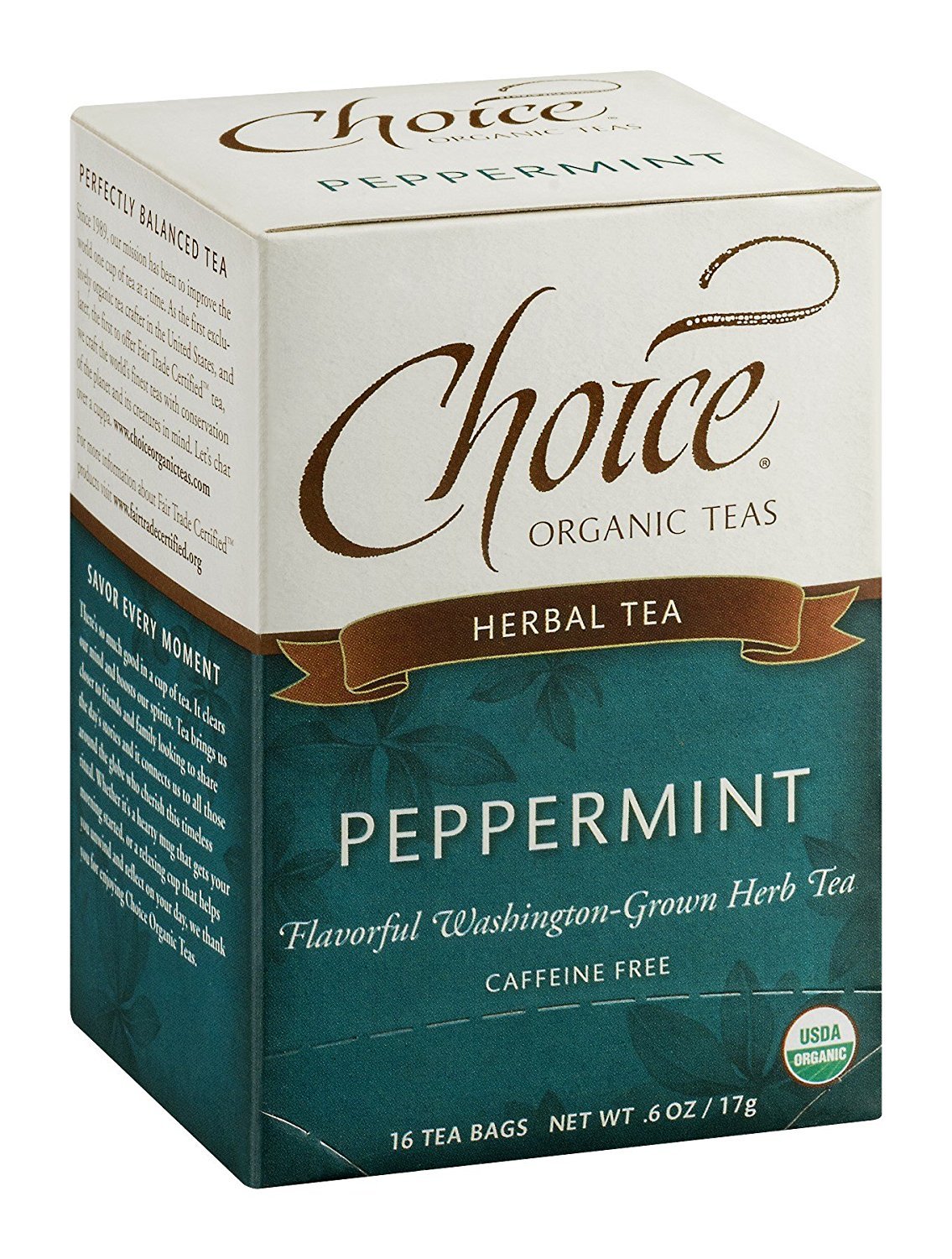 Choice Organic Teas, Organic Peppermint Herbal Tea Bags, , 16 Bag (Pack of 2)
