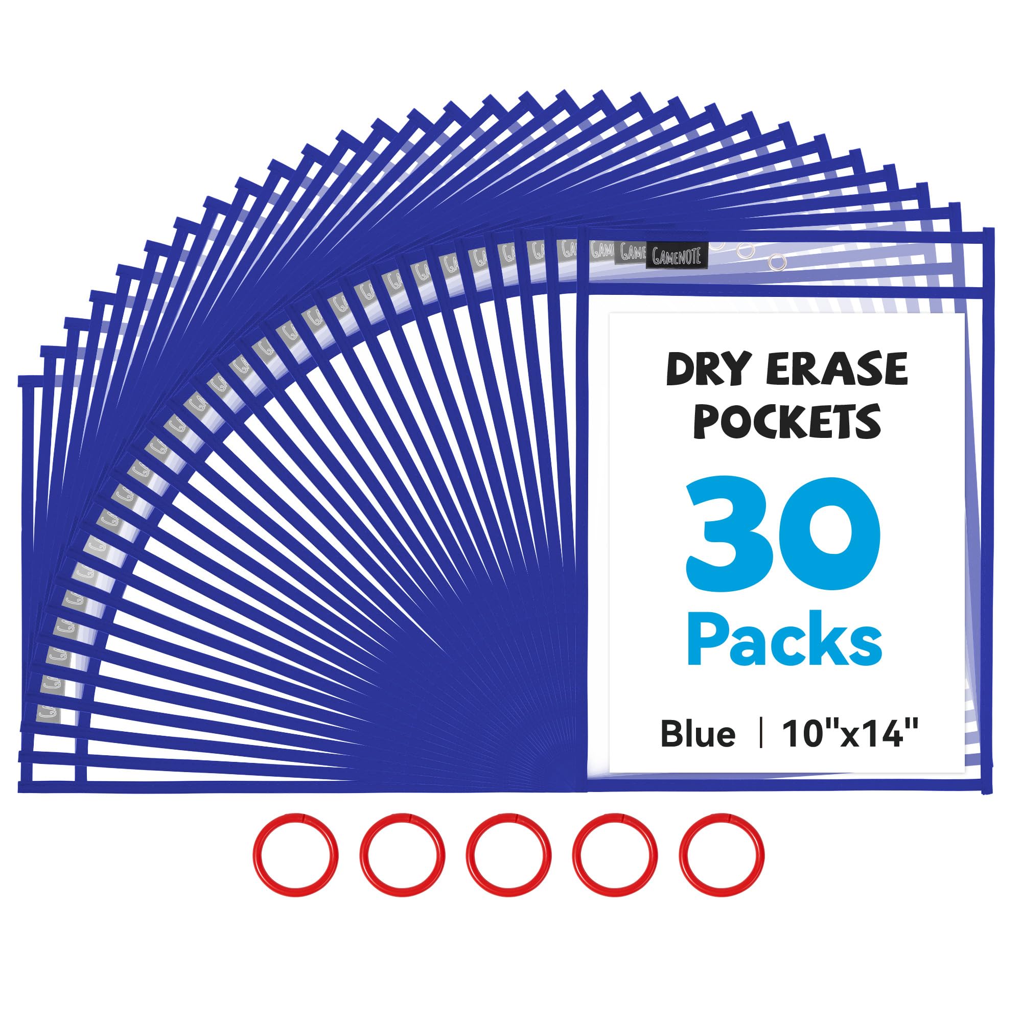 GAMENOTE 30 Pack Dry Erase Pockets, 10x14 Reusable Sleeves, Blue