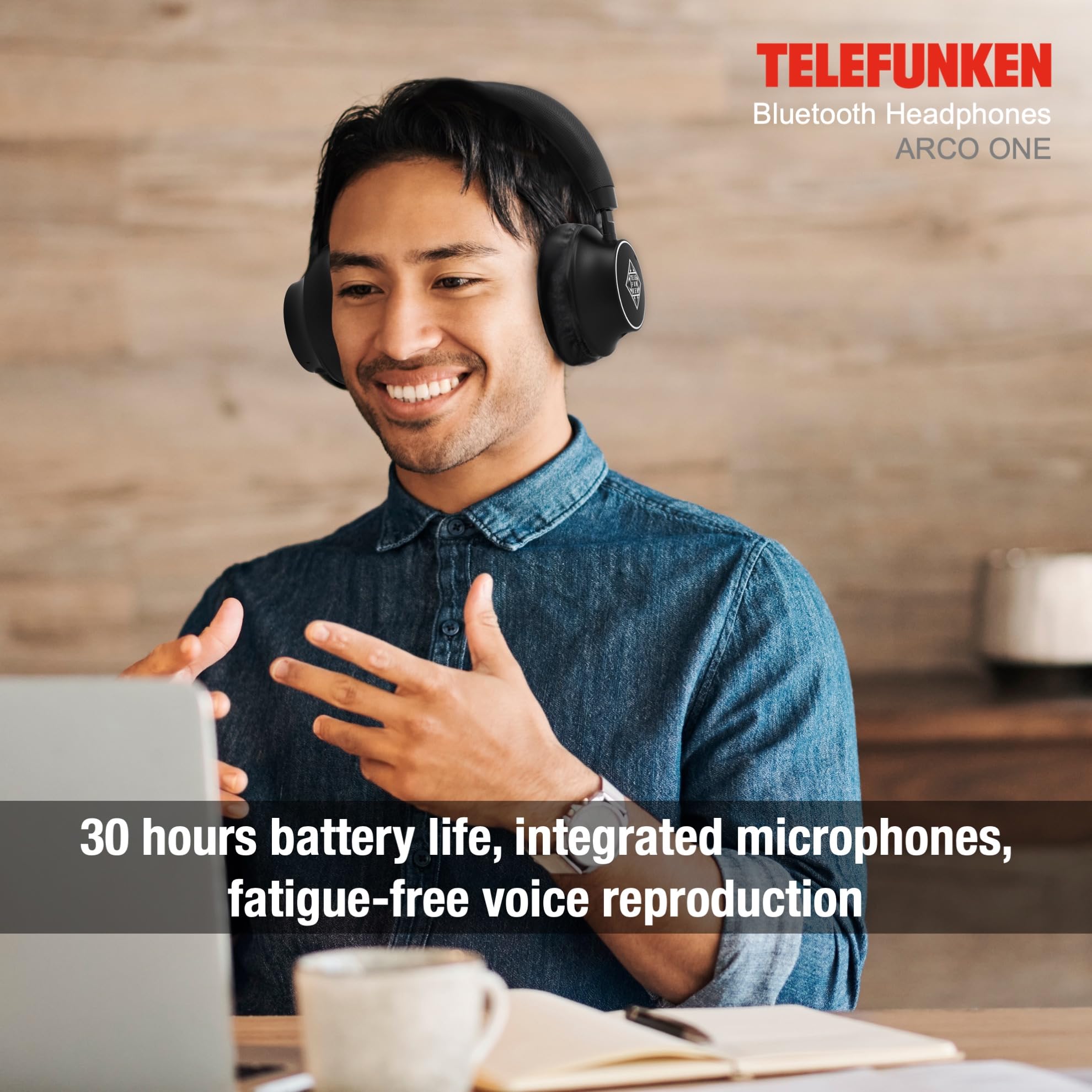 TELEFUNKEN ARCO ONE - Cuffie Bluetooth Over-Ear ANC, multipoint, batteria 30 h (22 h ANC), driver 40 mm, 32 Ω, AUX/3,5 mm e USB-C, IPX3, 220 g, imbottitura intercambiabile