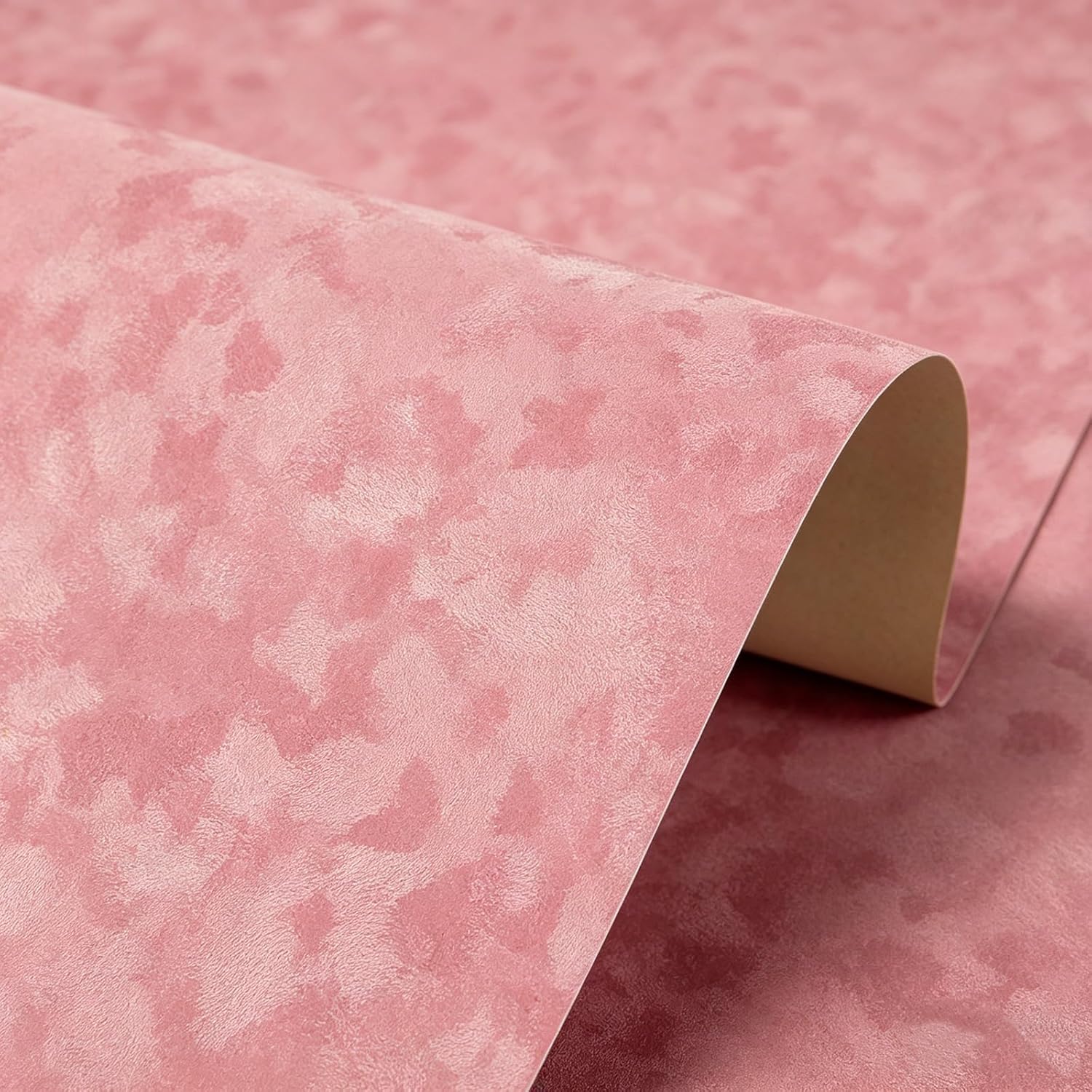 Stickyart 12"x317" Pink Contact Paper Peel and Stick Drawer Liner Velvet Wallpaper Self Adhesive Textured Velvet Flocking Liner Peach Pink Wallpaper Fabric Felt Sheet for Cabinets Girls Room