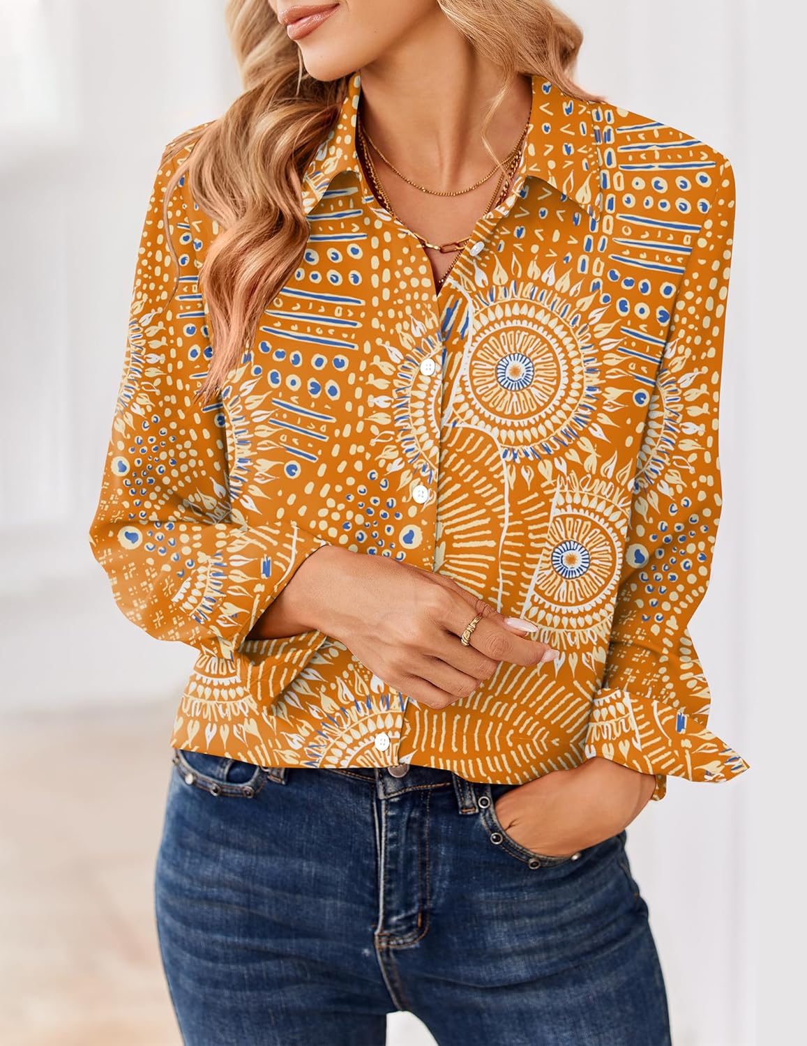 Zeagoo Women Blouses Chiffon Long Sleeve Button Down Shirts Business Causal Dressy Work Top V Neck Summer Spring Clothes - Image 2