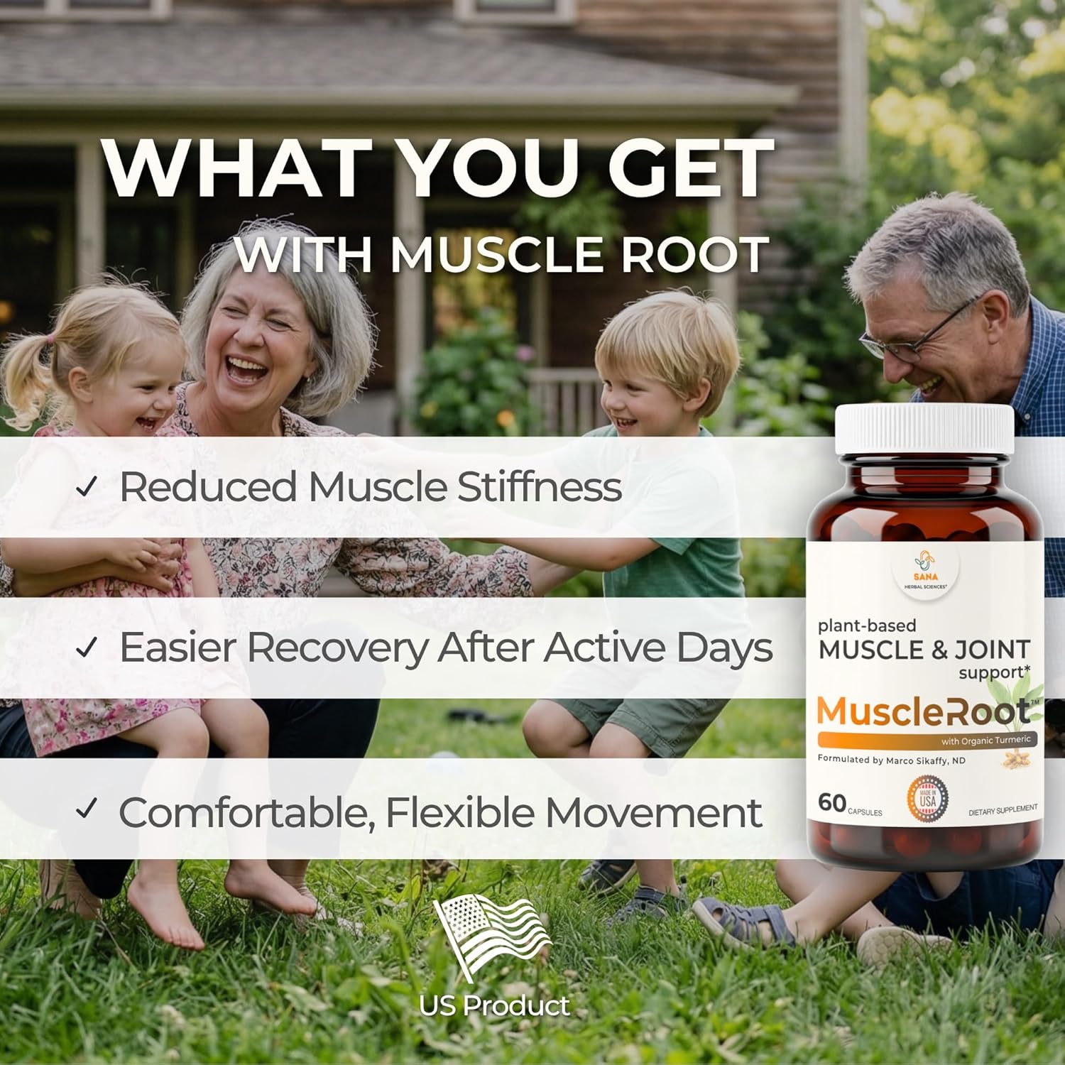 Muscle & Joint Support Supplement – Botanical Formula for Healthy Inflammatory Response | 6 Research-Backed Botanicals | Organic Turmeric | 60 Capsules | Sana Herbal
