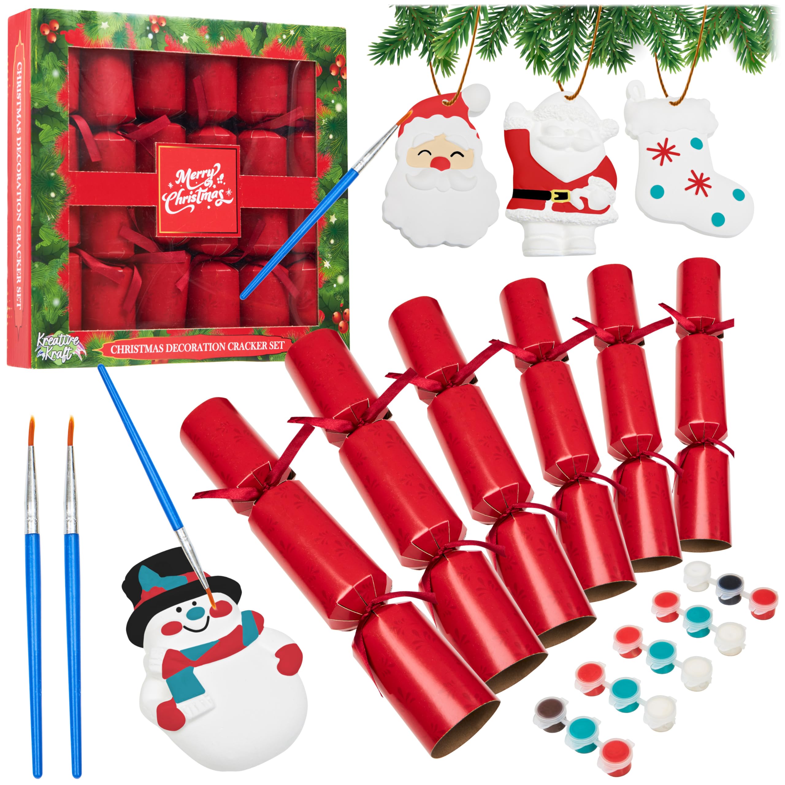 Crackers Navidad Sorpresa Pack 6 con con Adornos de Arbol Navideño (Rojo Ornamento)