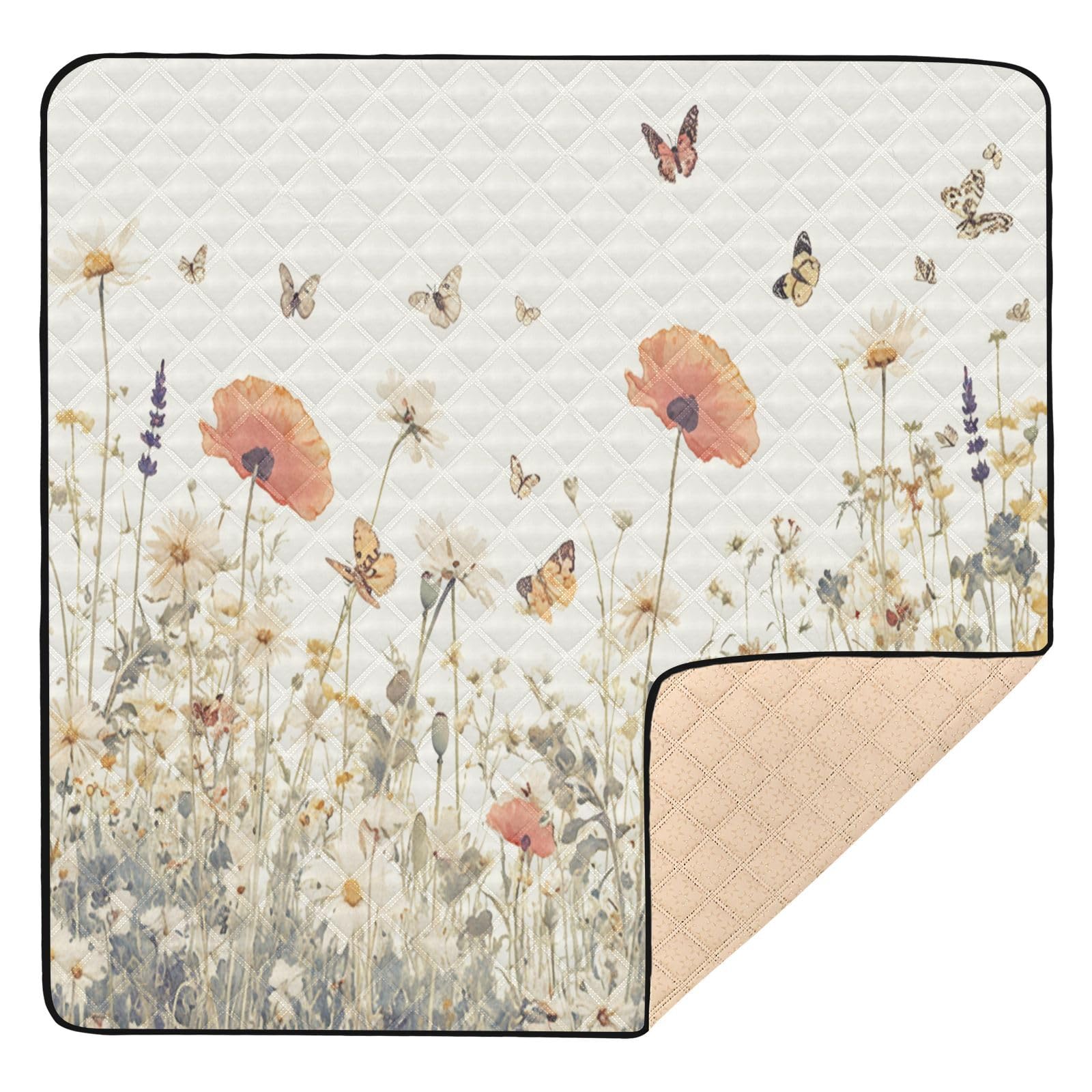 Kigai Wildflowers Baby Play Mat for Floor and Playpen 50x50 inch Non-Slip Baby Activity Playmat Waterproof Foldable Crawling Mat for Infants Toddlers