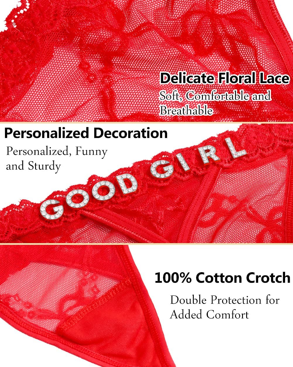 Sexy Underwear for Women Lace Panties Sexy Thong with Funny Rhinestone Letters for Couple Gifts - Image 4