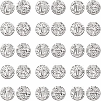 30pcs Round Religious Spacer Beads Antique Silver Alloy San Benito Loose Beads for DIY Rosary Necklace Bracelet Earring Jewelry Making Supplies