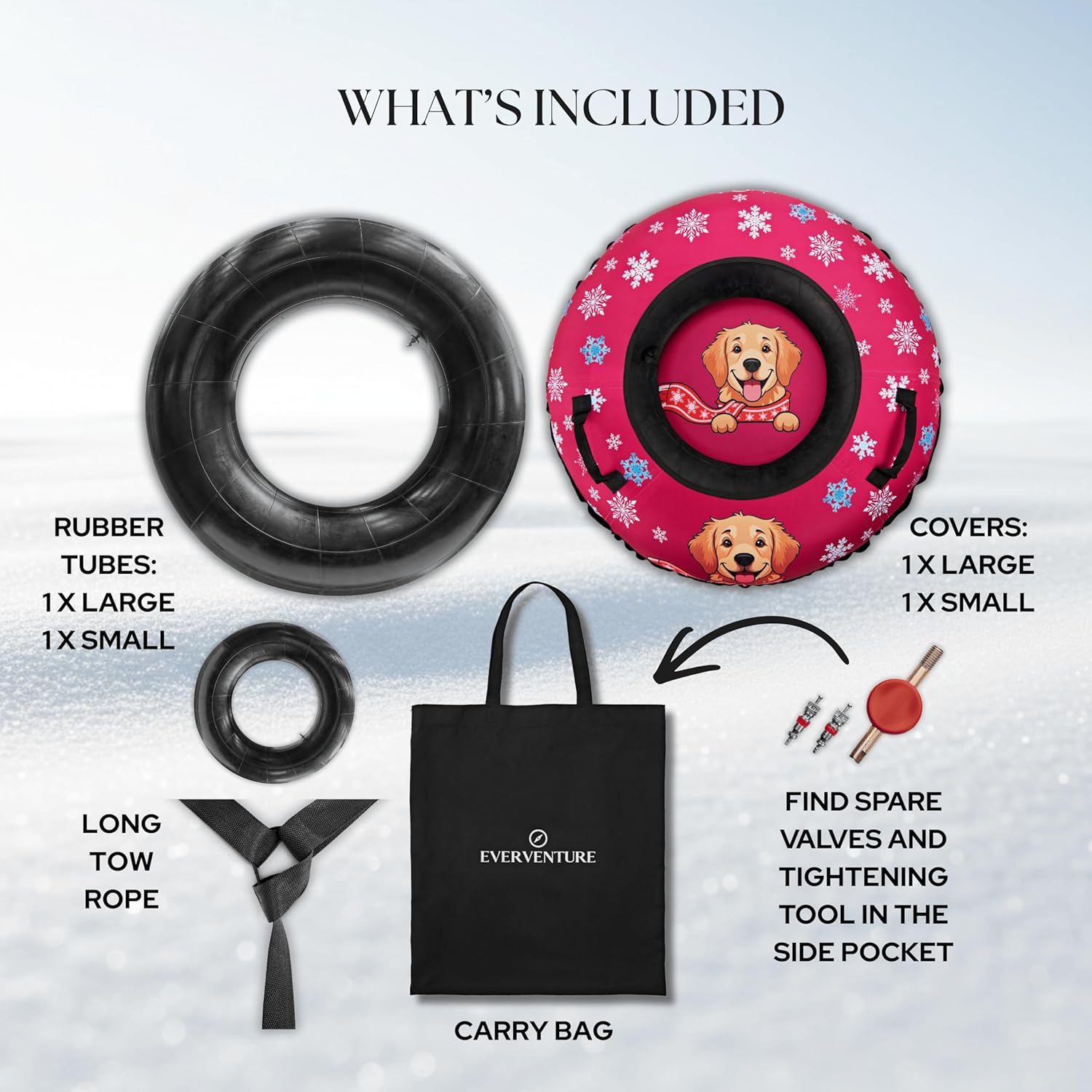 Snow Tube for Adults & Kids | Heavy Duty Inflatable Snow Tube with Super Slick Base, Freeze-Proof 1000D Base | Durable Snow Sled for Kids | Snow Dog Series: Golden Retriever