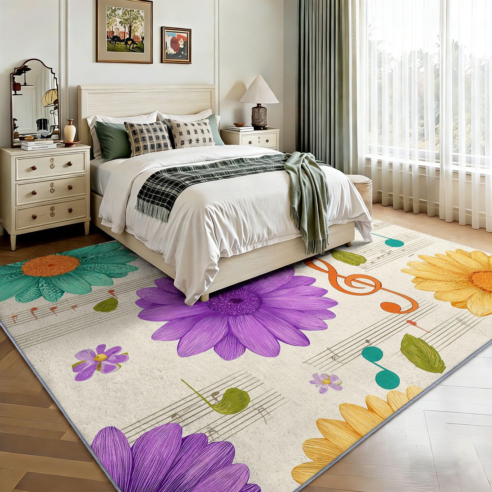 Tappeto Fiori Piante 100 x 160 cm Tappeti Musica Notensystem Morbido Cucina Tappeto Antiscivolo Tappeti Lavabili Per Sala Musica Studio Interno