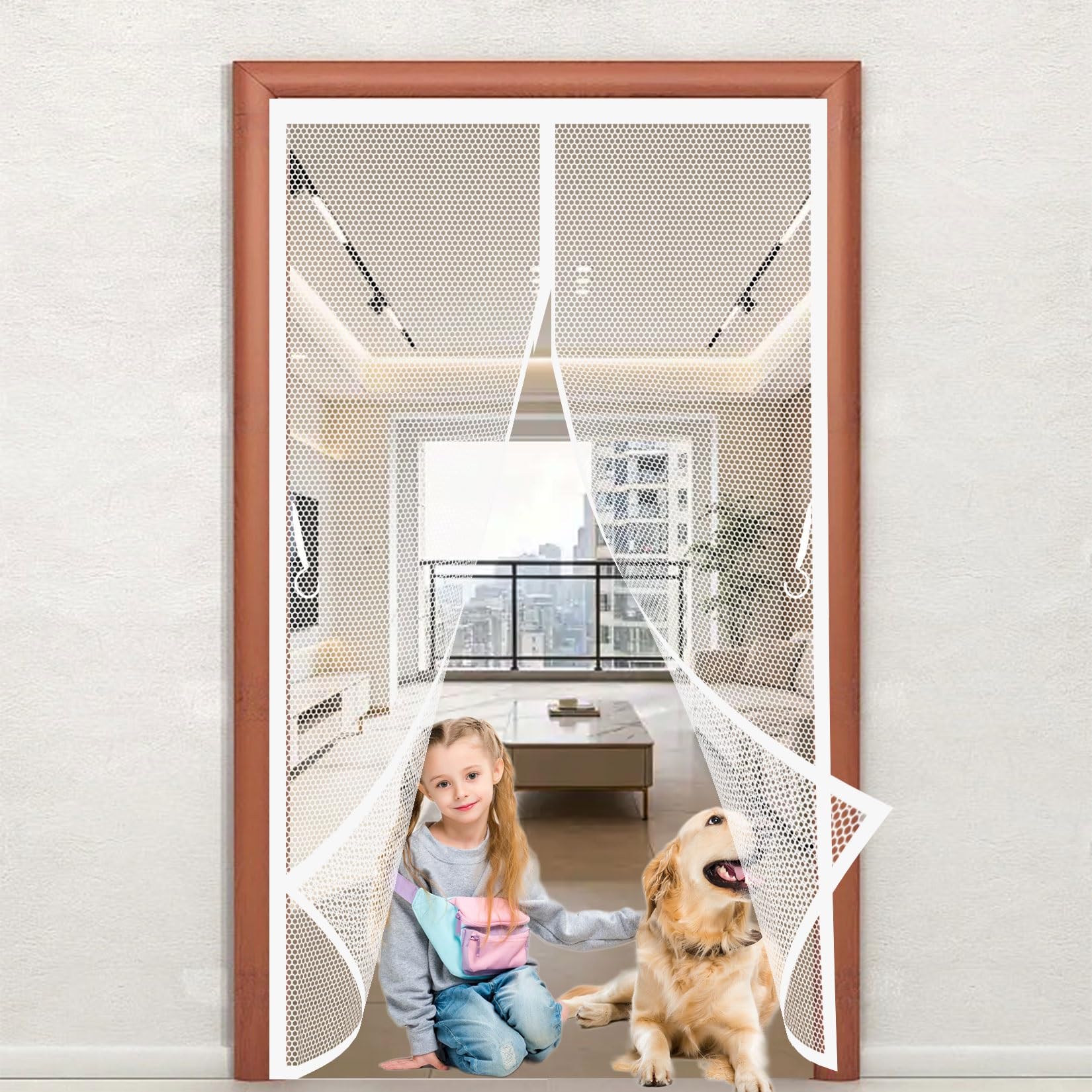 Liujyuan White Magnetic Fly Screen Door 128 X 105 Cm Frame Hook & Loop, Powerful Magnets Fly Screen Curtain Without Drilling, Heavy Duty For Living Garage Doors,
