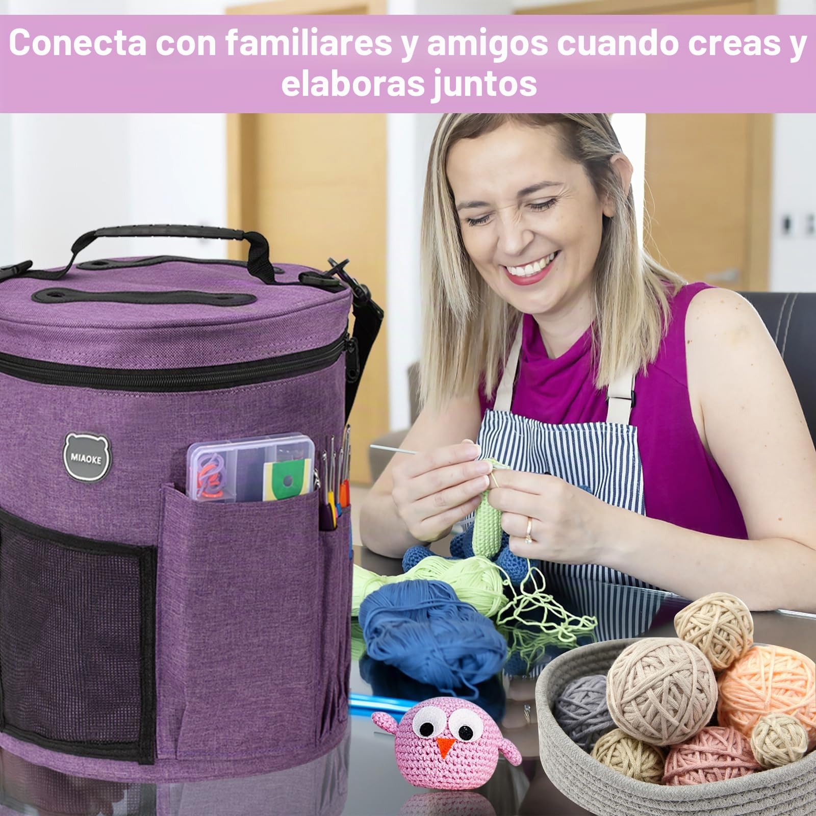 79Pcs Kits de Ganchillo para Adultos Principiantes, Portátiles Grochet Kit | Bolsa Impermeable Grande para Tejer, Organizador de Hilo, Regalo Ideal para Guardar Agujas de Ganchillo, Morado